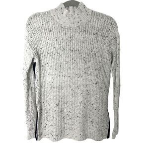 Bar III Women's Faux Leather Trim Mock Neck Long Sleeve Sweater Washed White